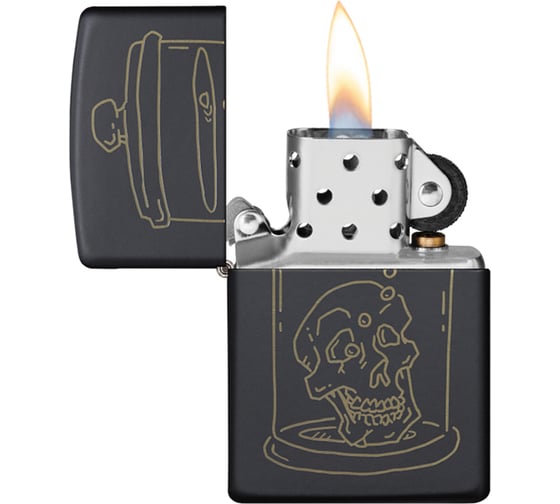 Зажигалка ZIPPO Skull Design с покрытием Black Matte, латунь/сталь, чёрная матовая, 38x13x57 мм 49575