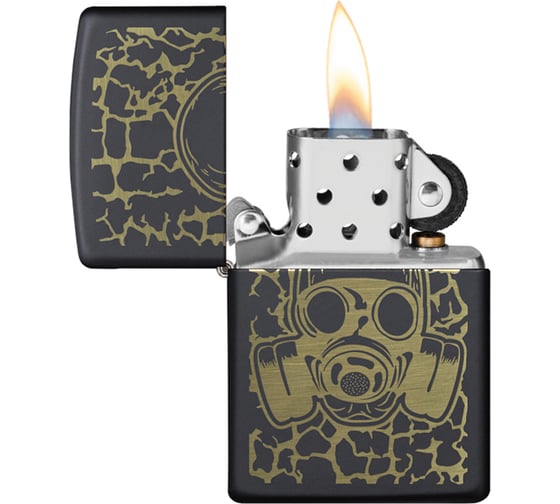 Зажигалка ZIPPO Skull Gas Mask с покрытием Black Matte, латунь/сталь, чёрная матовая, 38x13x57 мм 49574