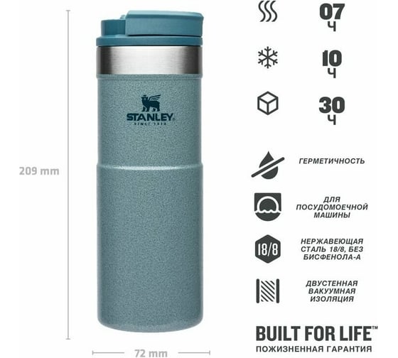Термокружка STANLEY Classic Neverleak, зеленая, 0.47 л 10-09851-006