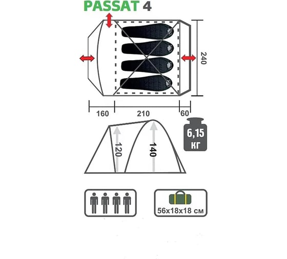 Палатка Helios PASSAT-4 HS-2368-4 GO 00000156130