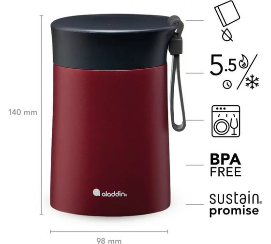 Термос для еды ALADDIN Bistro Thermavac 0.4L, бордовый 10-10495-002