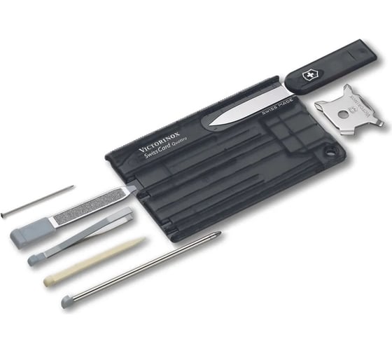 Швейцарская карточка Victorinox SwissCard Quattro, 14 функций, полупрозрачная чёрная 0.7233.T3