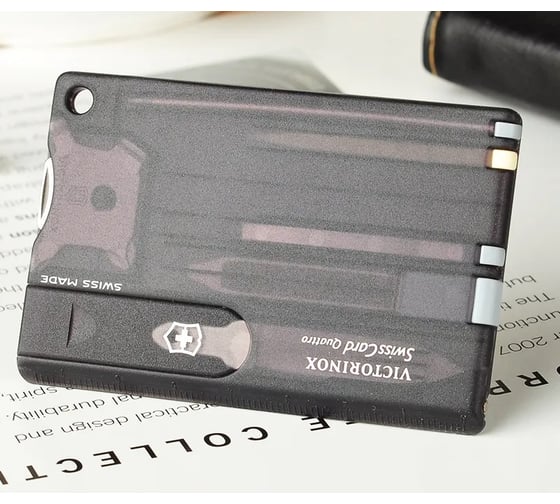 Швейцарская карточка Victorinox SwissCard Quattro, 14 функций, полупрозрачная чёрная 0.7233.T3
