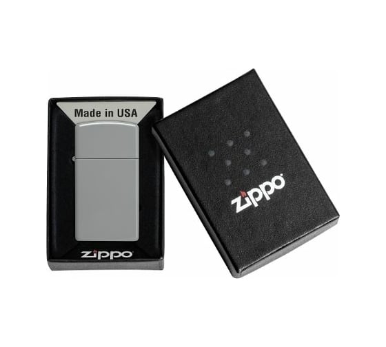 Зажигалка Zippo Slim с покрытием Flat Grey, латунь/сталь, серая, матовая, 29x10x60 мм 49527