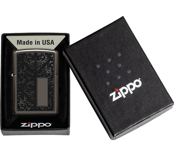 Зажигалка Zippo Лучшая цена 2022 с покрытием Black Ice, латунь/сталь, чёрная, 38x13x57 мм 49715 1