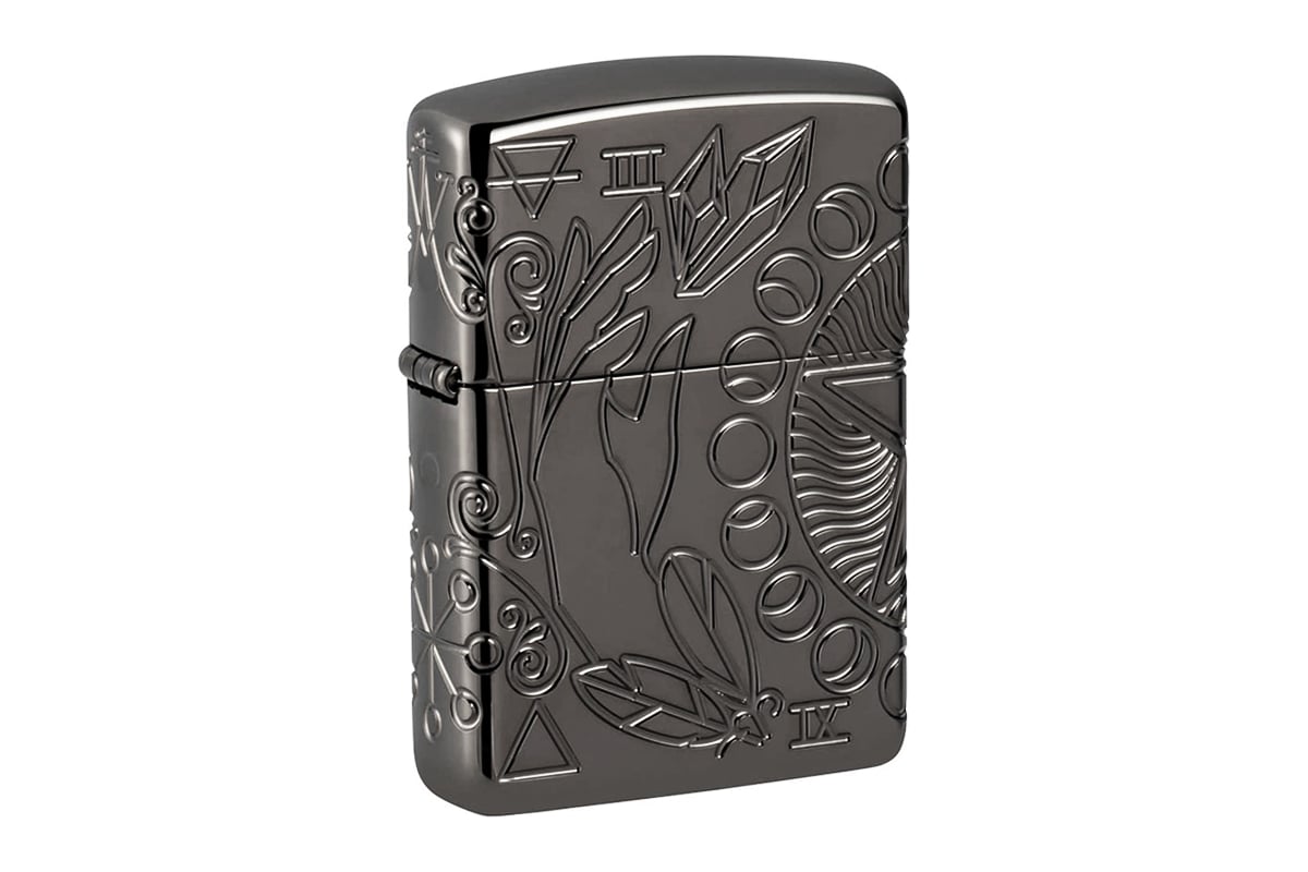 Зажигалка Zippo Armor Wicca Design с покрытием Black Ice, латунь/сталь,  чёрная, 38x13x57 мм 49689