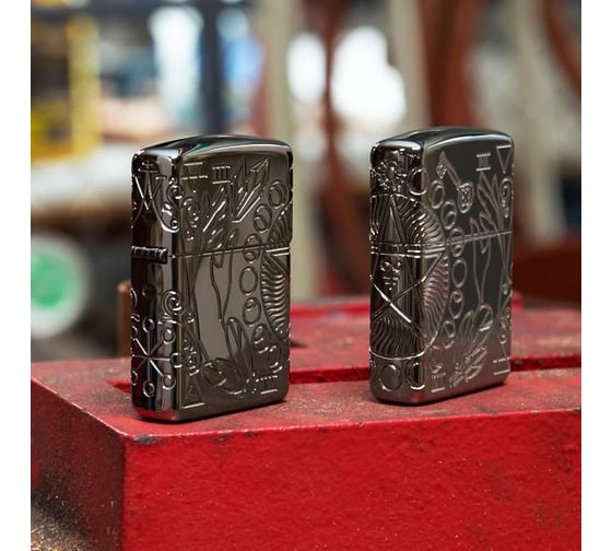 Зажигалка Zippo Armor Wicca Design с покрытием Black Ice, латунь/сталь, чёрная, 38x13x57 мм 49689