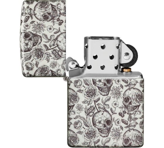Зажигалка Zippo Skeleton с покрытием Glow in the Dark Green, латунь/сталь, серая, 38x13x57 мм 49458
