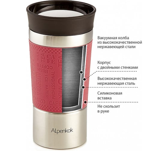 Вакуумная термокружка Alpenkok AK-04039A розовый, 400мл, крышка 36024 Р1-00004168