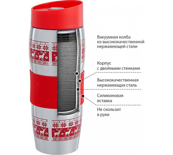 Вакуумная термокружка Alpenkok AK-04022A Олени, красная, 400мл 0R-00002213