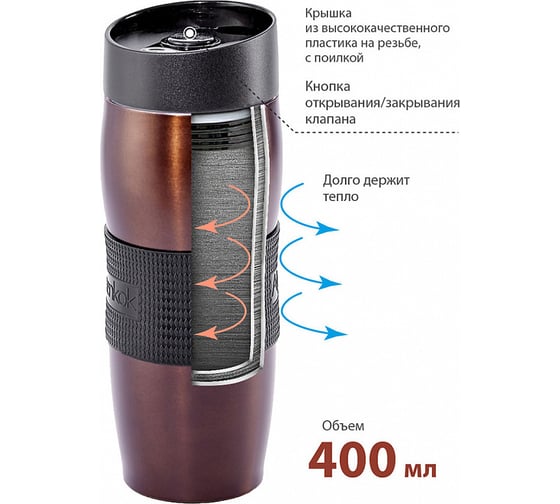 Вакуумная термокружка Alpenkok AK-04002A коричневый, 400 мл 0Р-00015730