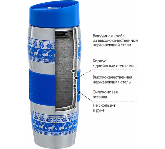 Вакуумная термокружка Alpenkok AK-04023A Олени, синий, 400мл 0R-00002214