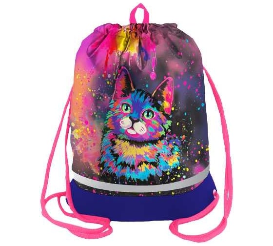 Мешок для обуви BERLINGO Neon Cat, 1 отделение, светоотражающая лента, карман на молнии MS09443 1