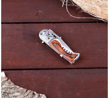 Складной автоматический нож Мастер К фонарик, рукоять под дерево 214553