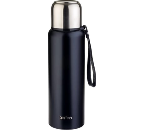 Термос для напитков Perfeo с глухой пробкой, ситечком, ремешком, 1.5 л, черный 30016000