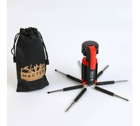Многофункциональный инструмент Мастер К "Мастер на все руки", 6 LED, фонарь+7 отвёрток, красный зажим, 4x10 см 7412590
