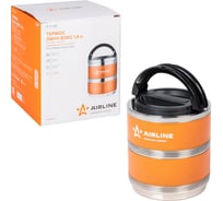 Термос AIRLINE ланч-бокс для еды с ручкой, нержавеющая сталь 304, 2 контейнера, 1.4 л, оранжевый/черный IT-T-02