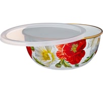 Эмалированная миска с пластиковой крышкой Agness серия Маки, 20x9 см, 1.7л 950-468
