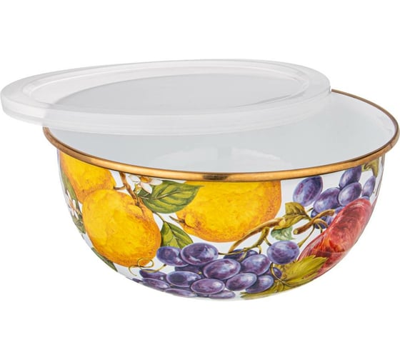 Эмалированная миска с пластиковой крышкой Agness серия ФЛАНДРИЯ, 24x10, 5 см, 2.8л 950-439