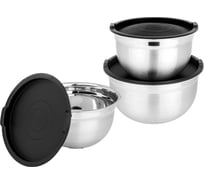 набор мисок с крышками Agness противоскользящее дно, 6предметов, 1.3/2.6/4 л, D=18/22/26 см 880-133