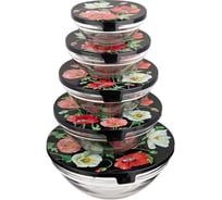 Набор мисок с крышкой Agness Маки, 10 предметов, 150/250/450/630/1150 мл 887-117