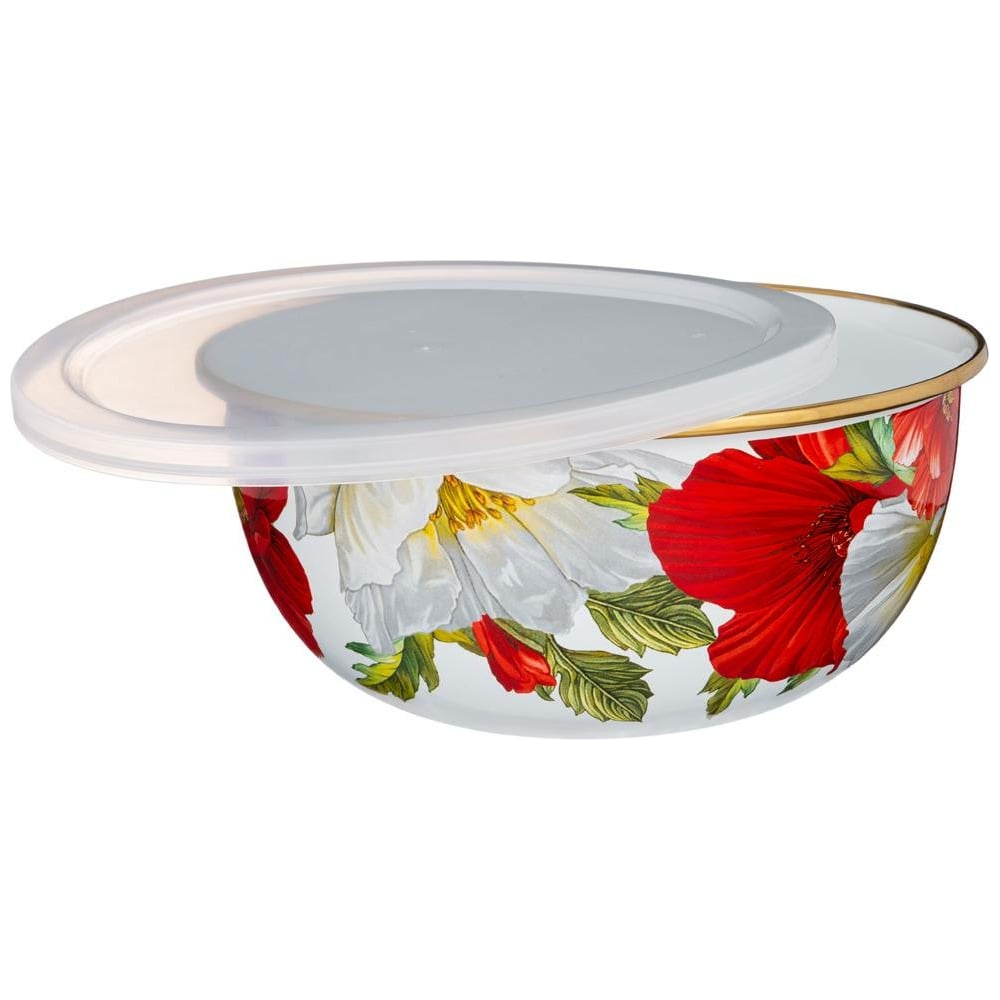 Эмалированная миска с пластиковой крышкой Agness серия МАКИ, 24x10, 5 ...