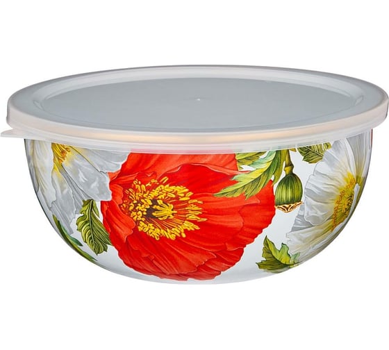 Эмалированная миска с пластиковой крышкой Agness серия МАКИ, 24x10, 5 см, 2.8 л 950-469