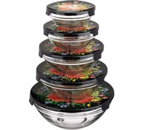 Набор мисок с крышкой Agness РОСКОШНЫЙ САД, 10 предметов, 150/250/450/630/1150 мл 887-115