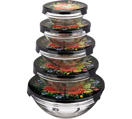 Набор мисок с крышкой Agness РОСКОШНЫЙ САД, 10 предметов, 150/250/450/630/1150 мл 887-115