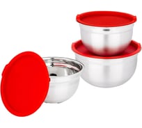 Набор мисок с крышками Agness противоскользящее дно, 6 предметов, 1.3/2.6/4 л, D=18/22/26 см 880-134