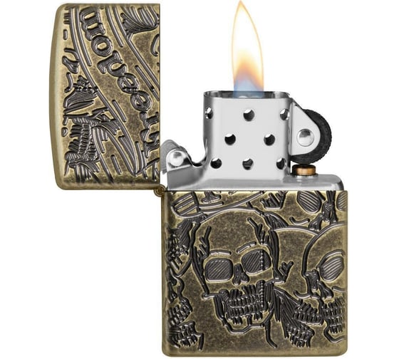 Зажигалка Zippo Armor с покрытием Antique Brass, латунь/сталь, медная, матовая, 36x12x56 мм 49035