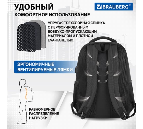 Универсальный рюкзак с отделением для ноутбука BRAUBERG URBAN, серый/черный, 46x30x18см, 270751