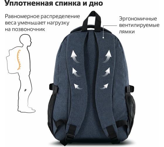 Универсальный рюкзак BRAUBERG, 3 отделения, темно-синий, 46x31x18см, BRAUBERG 270760