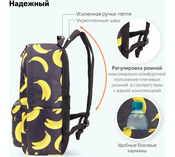 Универсальный рюкзак BRAUBERG POSITIVE, потайной карман, Bananas, 42x28x14см, 270782