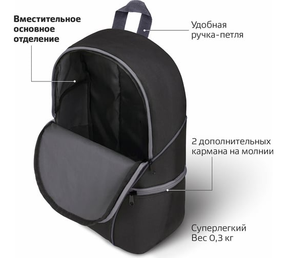 Универсальный рюкзак Staff TRIP, 2 кармана, черный с серыми деталями, 40x27x15,5см, 270787