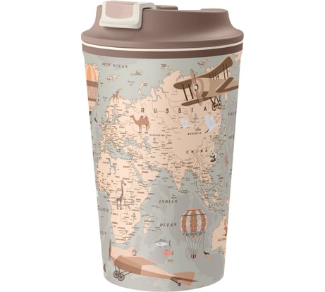 Термостакан с клапаном и декором Phibo КАРТА 350мл, светло-бежевый 433282234