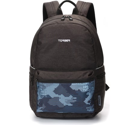 Рюкзак Torber GRAFFI, серый с карманом синего цвета, полиэстер, 44x31x18 см T2671-BLU