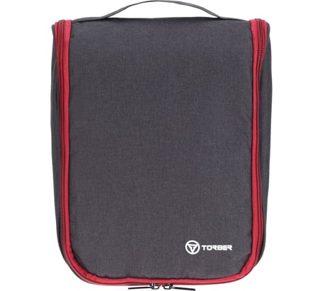 Дорожный несессер Torber чёрный/бордовый, полиэстер 300D, 27x22x11 см T010-BRD