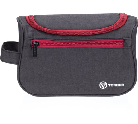 Дорожный несессер Torber чёрный/бордовый, полиэстер 300D, 24x16x9 см T055-BRD