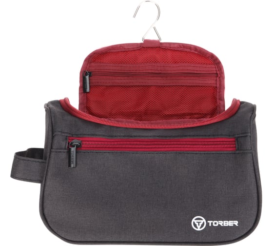 Дорожный несессер Torber чёрный/бордовый, полиэстер 300D, 24x16x9 см T055-BRD