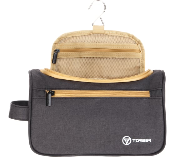 Дорожный несессер Torber чёрный/бежевый, полиэстер 300D, 24x16x9 см T055-BEI
