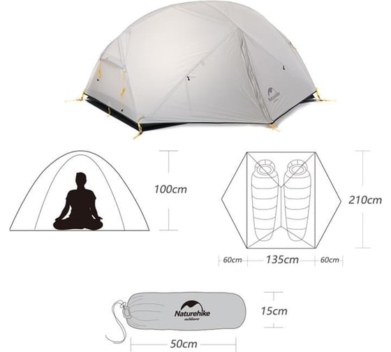 Палатка Naturehike Mongar NH17T007-M 20D двухместная, серая 6927595708071
