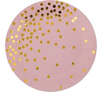 Бумажные круглые тарелки BOOMZEE 01_розовые с золотой россыпью, 30 шт 625655