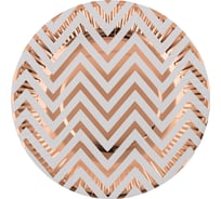 Бумажные круглые тарелки BOOMZEE 03_зигзаг под розовое золото, 30 шт 625657