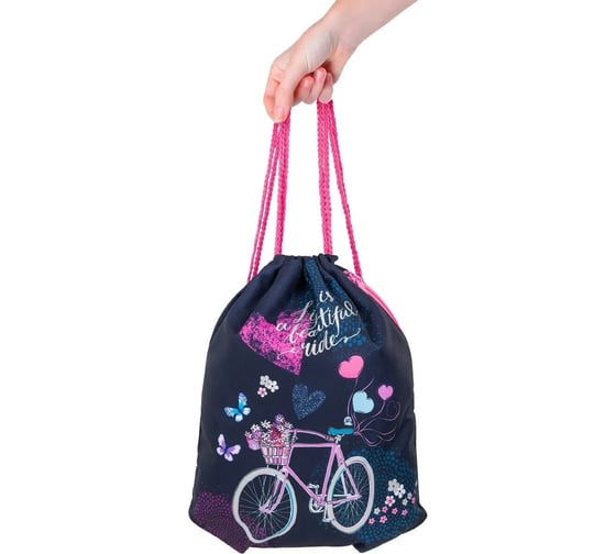 Мешок для обуви PREMIUM BRAUBERG Beautiful ride карман, подкладка, светоотражайка, 43x33 см 270746