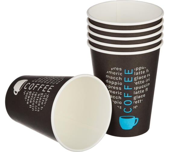 Одноразовый бумажный стакан Комус 300 мл черный 50 штук в упаковке Love Coffee 1553726 1