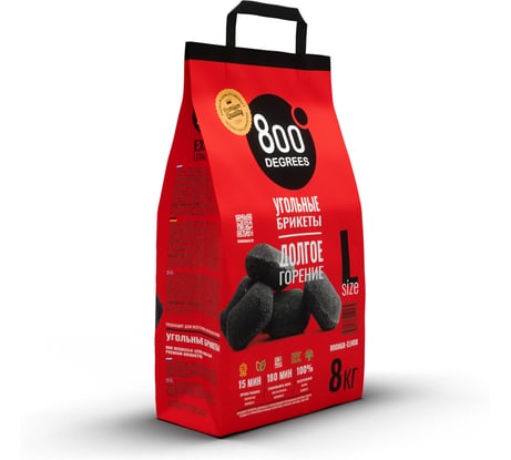 Уголь брикеты 800 Degrees Долгое Горение, мешок 8 кг 800DGR-ELH08