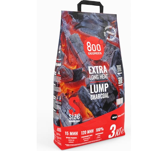 Кусковой древесный уголь 800 Degrees Долгое Горение, мешок 3 кг 800DGR-LC03