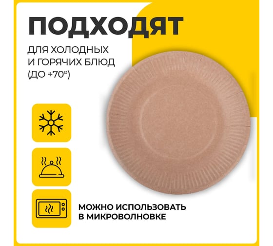 Одноразовая тарелка LAIMA Eco Craft крафт бумажная, 230 мм, 100 шт 608088