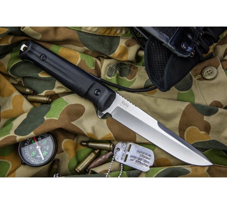 Туристический нож Kizlyar Supreme Alpha сталь AUS-8, StoneWash, рукоять из черного кратона 4650065057219